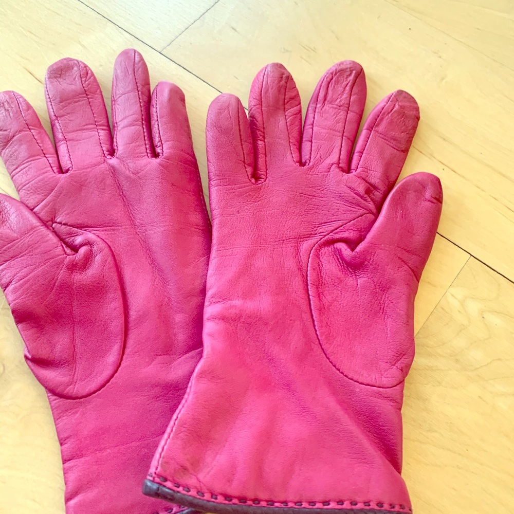Hot pink Coach leather gloves